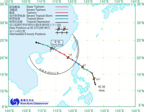 Track of Typhoon Nida: 29 July – 3 August 2016