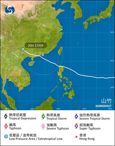 Tropical Cyclone Track at 20:00 HKT 17 September 2018